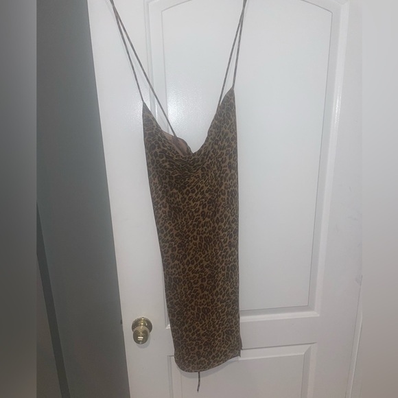 New! Staud Bellamy Leopard Print Cowl Neck Lace Up Back Mini Dress🤎 XL NWT! - Picture 10 of 16